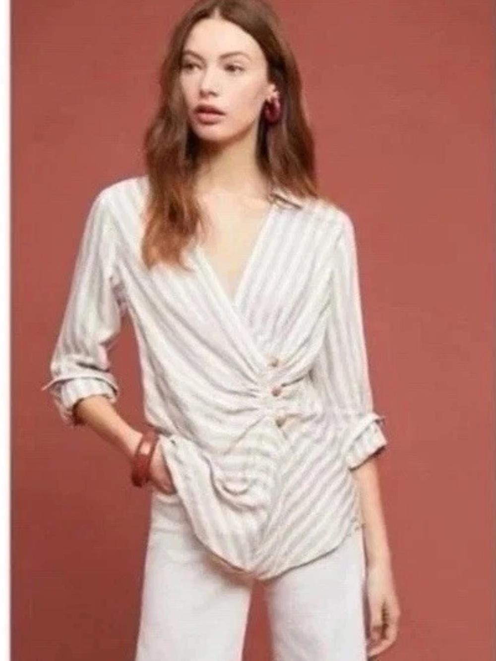 Maeve Anthropologie Striped Wrap Mariana Blouse Top 12P
